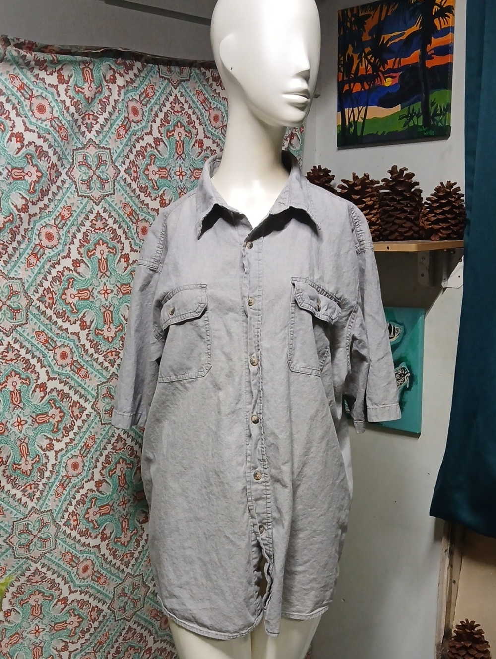 Y2K Wrangler Light Gray Cotton Button-Up Shirt, Size XL